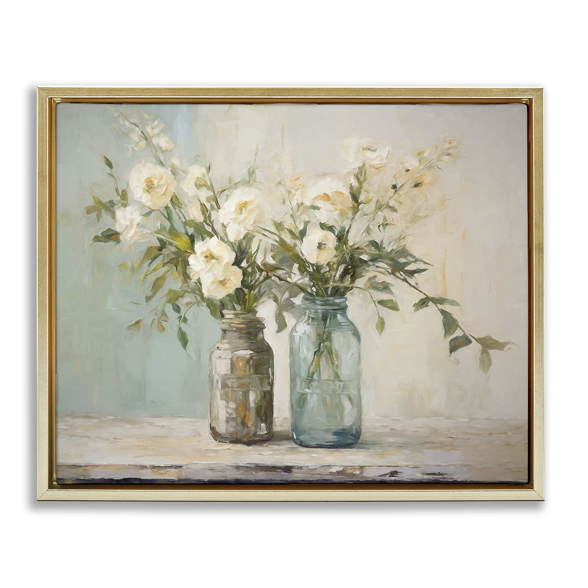 Stupell Industries Mason Jar Bouquet Botanical & Floral Painting Gold Floater Framed Art Print Wall Art, 31 x 25