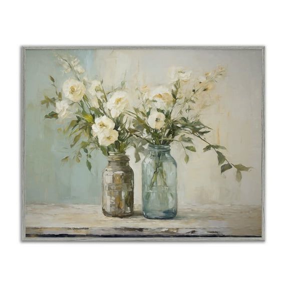 Stupell Industries Mason Jar Bouquet Botanical & Floral Painting Gray Framed Art Print Wall Art, 30 x 24