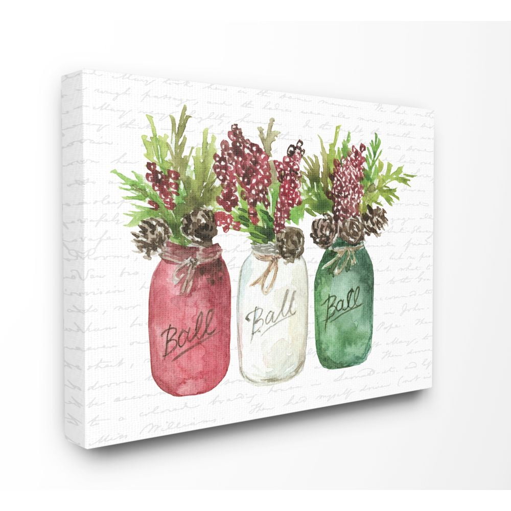 Stupell Industries Mason Jar Christmas Foliage Holiday DesignCanvas Wall Art By Artist Lettered and Lined