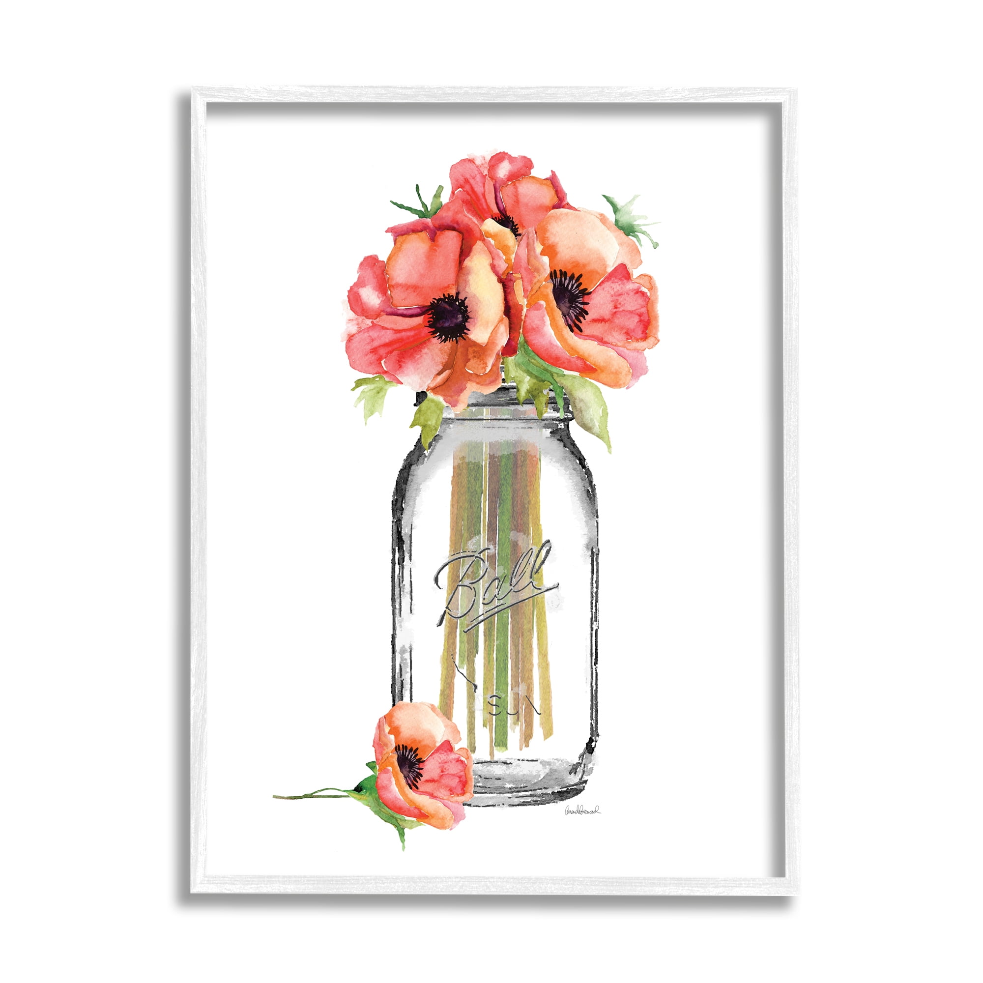 Stupell Industries Mason Jar Poppys Graphic Art Framed Art Print Wall Art, 11x14, By Amanda Greenwood