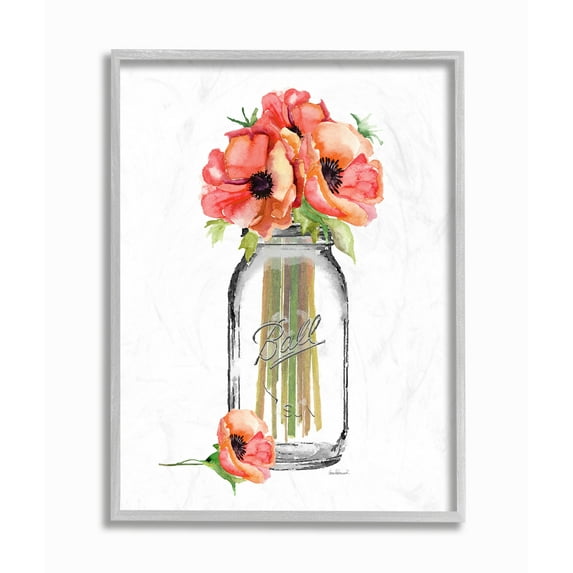 Stupell Industries Mason Jar Poppys Graphic Art Gray Framed Art Print Wall Art, 11x14, by Amanda Greenwood