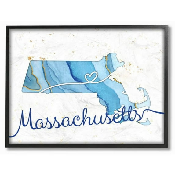 Stupell Industries Massachusetts Agate Blue US State Design Framed Wall Art by Ziwei Li
