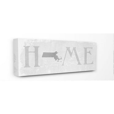 Stupell Industries Massachusetts Home State Map Grey Neutral Textured Word Design Canvas Wall Art by Daphne Polselli