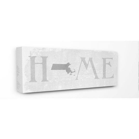 Stupell Industries Massachusetts Home State Map Grey Neutral Textured Word Design Canvas Wall Art by Daphne Polselli