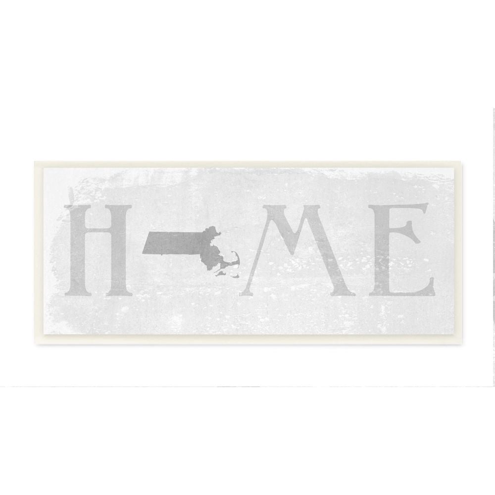 Stupell Industries Massachusetts Home State Map Grey Neutral Textured Word Design Wall Plaque Art by Daphne Polselli