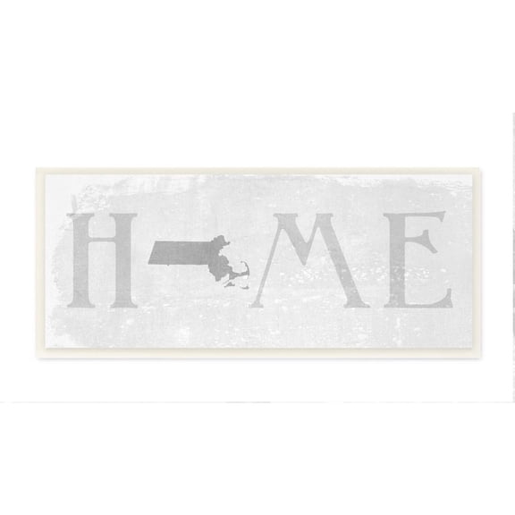Stupell Industries Massachusetts Home State Map Grey Neutral Textured Word Design Wall Plaque Art by Daphne Polselli