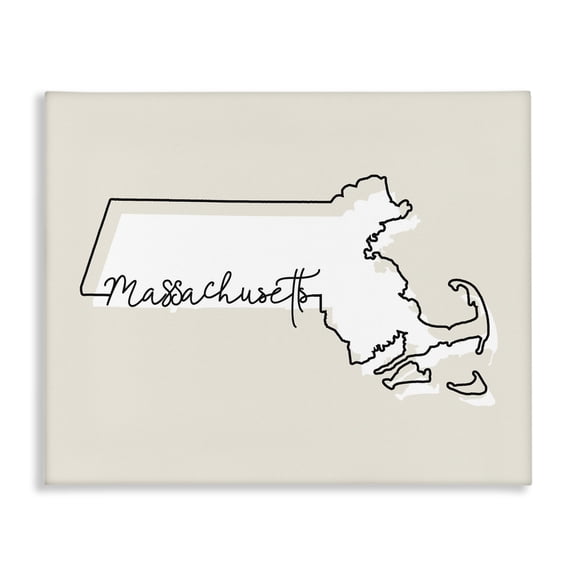 Stupell Industries Farmhouse Massachusetts Home State Map Neutral Print Design Canvas Art, 30 x 24, by Lil' Rue