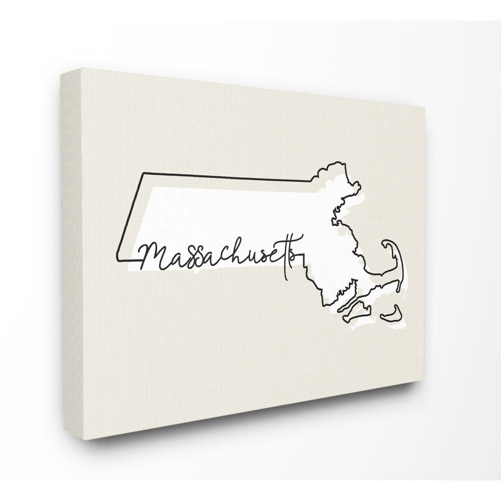 Stupell Industries Massachusetts Home State Map Neutral Print Design Canvas Wall Art by Daphne Polselli