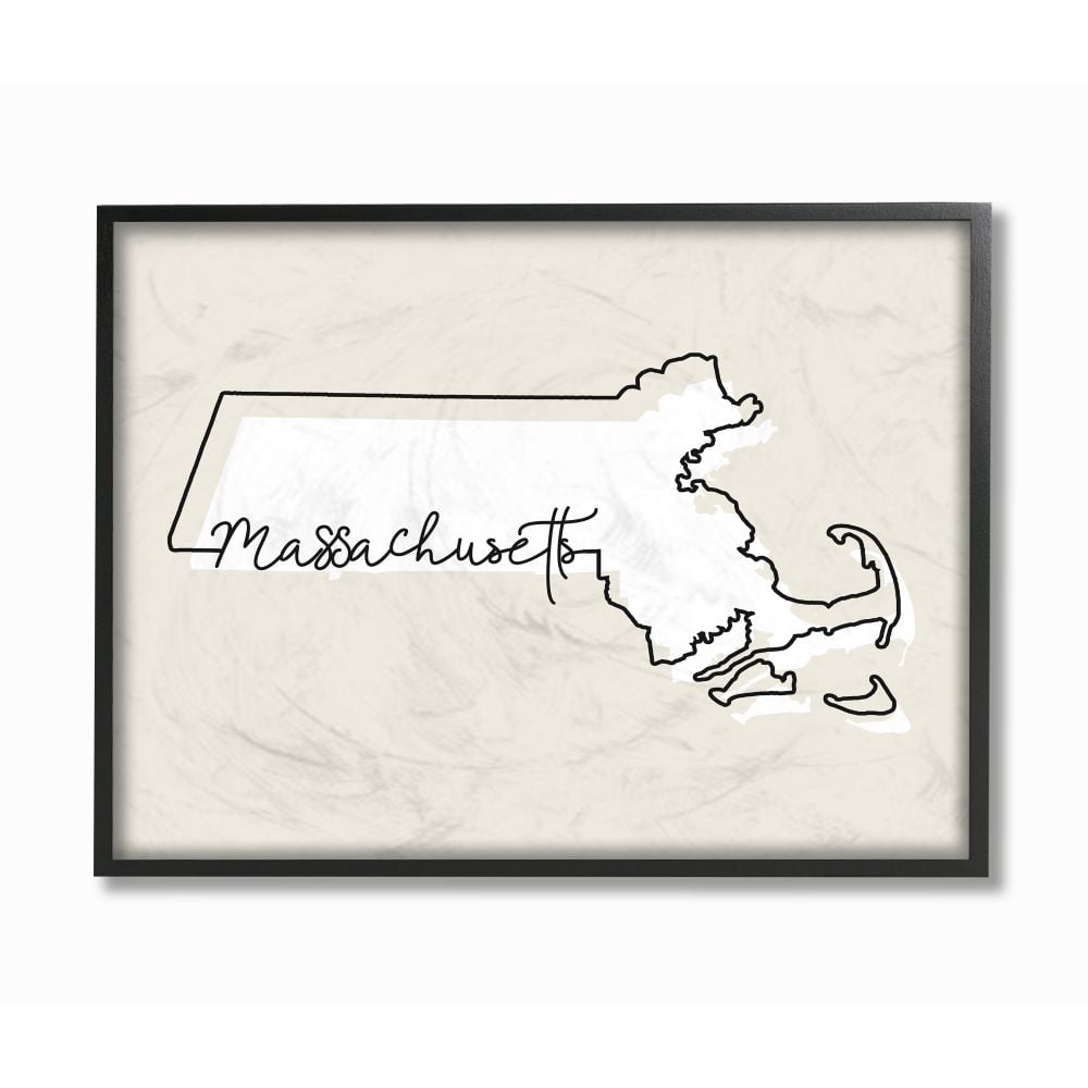 Stupell Industries Massachusetts Home State Map Neutral Print Design Framed Giclee Texturized Art by Daphne Polselli
