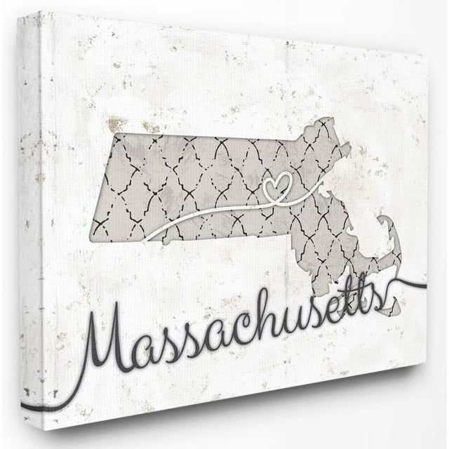 Stupell Industries Massachusetts Patterned Grey US State Design Canvas Wall Art by Ziwei Li