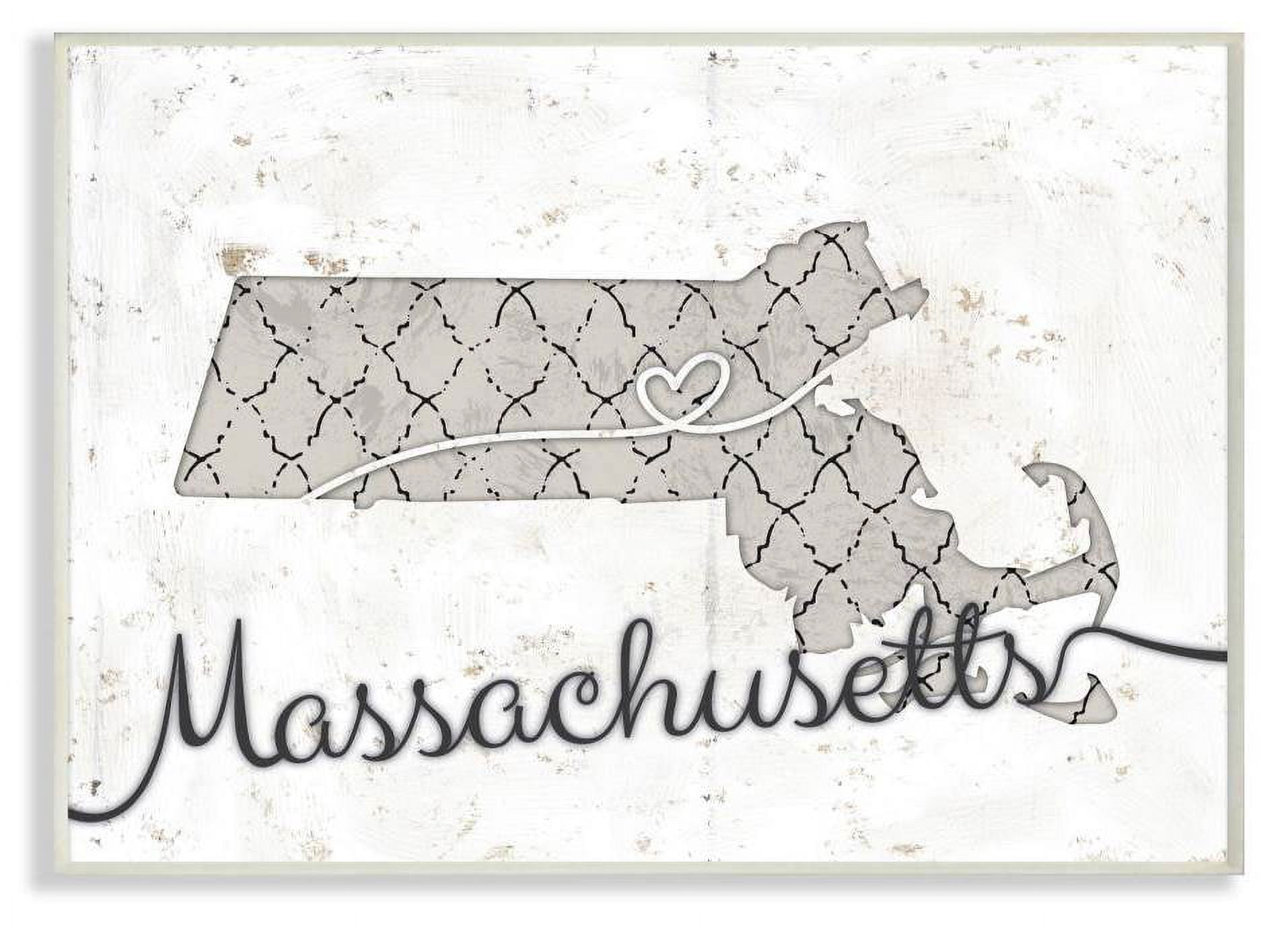 Stupell Industries Massachusetts Patterned Grey US State Design Wall Plaque by Ziwei Li