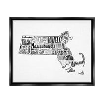 Stupell Industries Massachusetts State Cities Typography Graphic Art Jet Black Floating Framed Canvas Print Wall Art, Design by The Saturday Evening Post