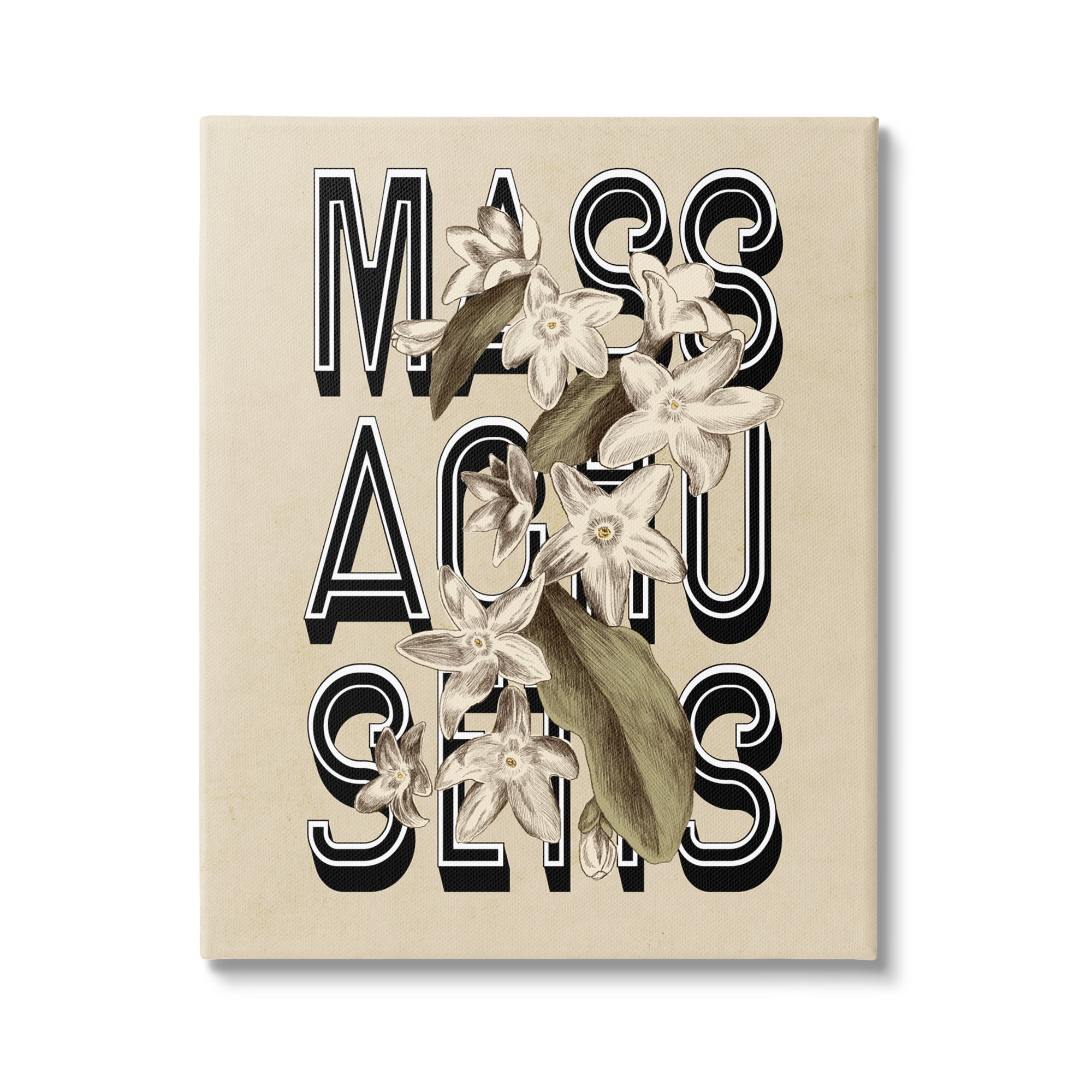 Stupell Industries Massachusetts State Mayflower Blossoms Intertwining Typography Graphic Art Gallery Wrapped Canvas Print Wall Art, Design by Daphne Polselli