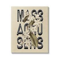 Stupell Industries Massachusetts State Mayflower Blossoms Intertwining Typography Graphic Art Gallery Wrapped Canvas Print Wall Art, Design by Daphne Polselli