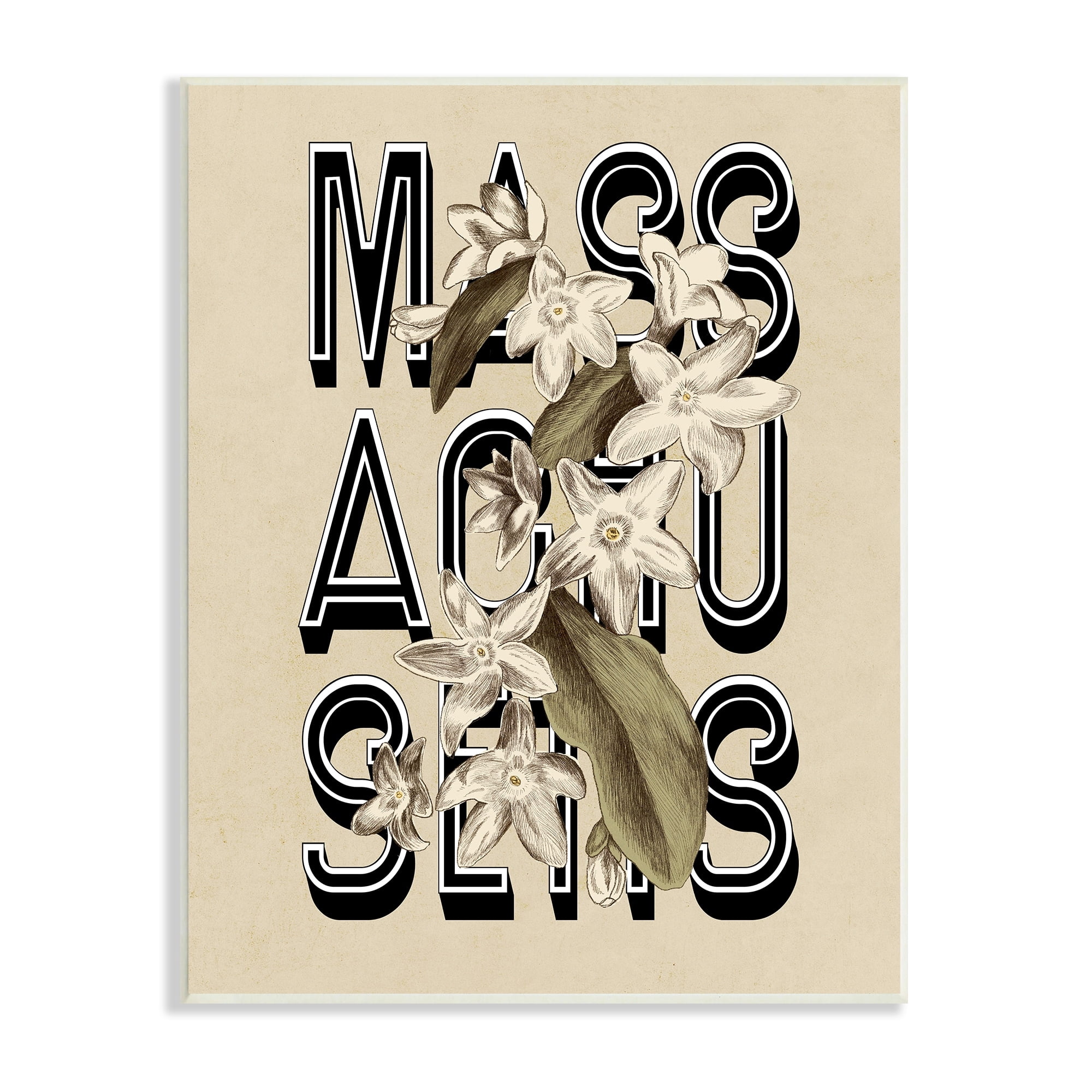Stupell Industries Massachusetts State Mayflower Blossoms Intertwining Typography Graphic Art Unframed Art Print Wall Art, Design by Daphne Polselli