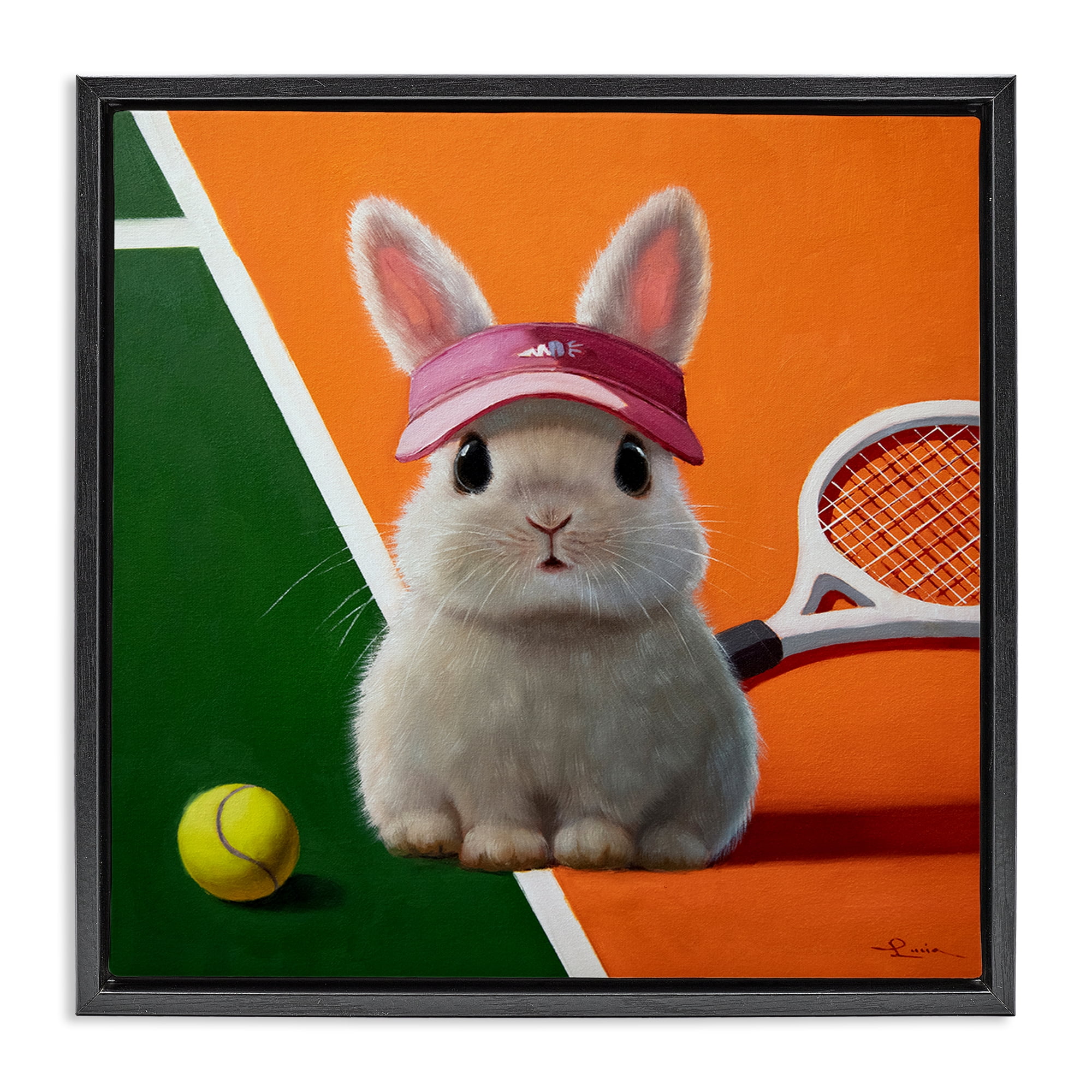 Stupell Industries Match Ready Tennis Bunny Black Framed Floater Canvas Wall Art, design by Lucia Heffernan