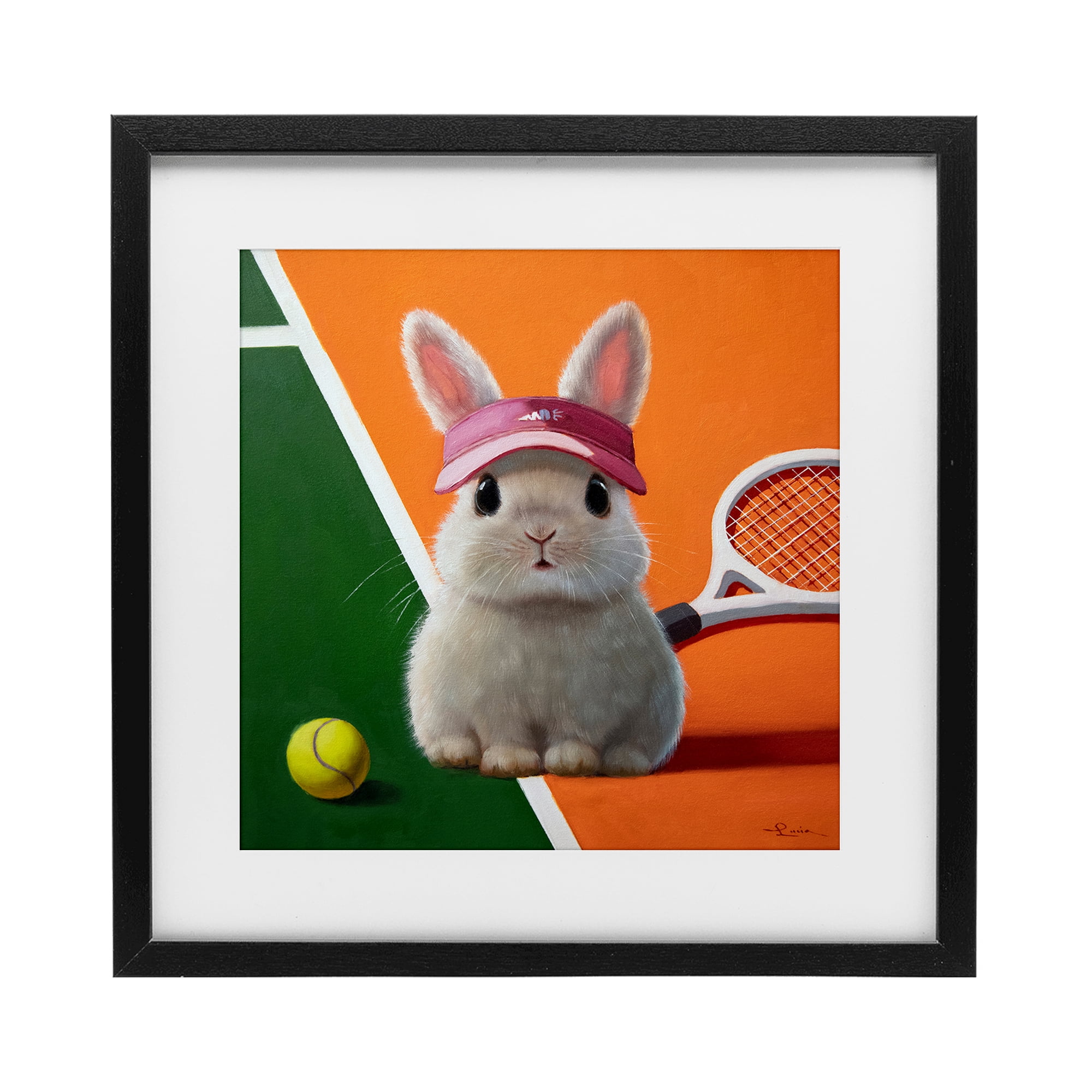 Stupell Industries Match Ready Tennis Bunny Black Framed Print Under Glass, design by Lucia Heffernan