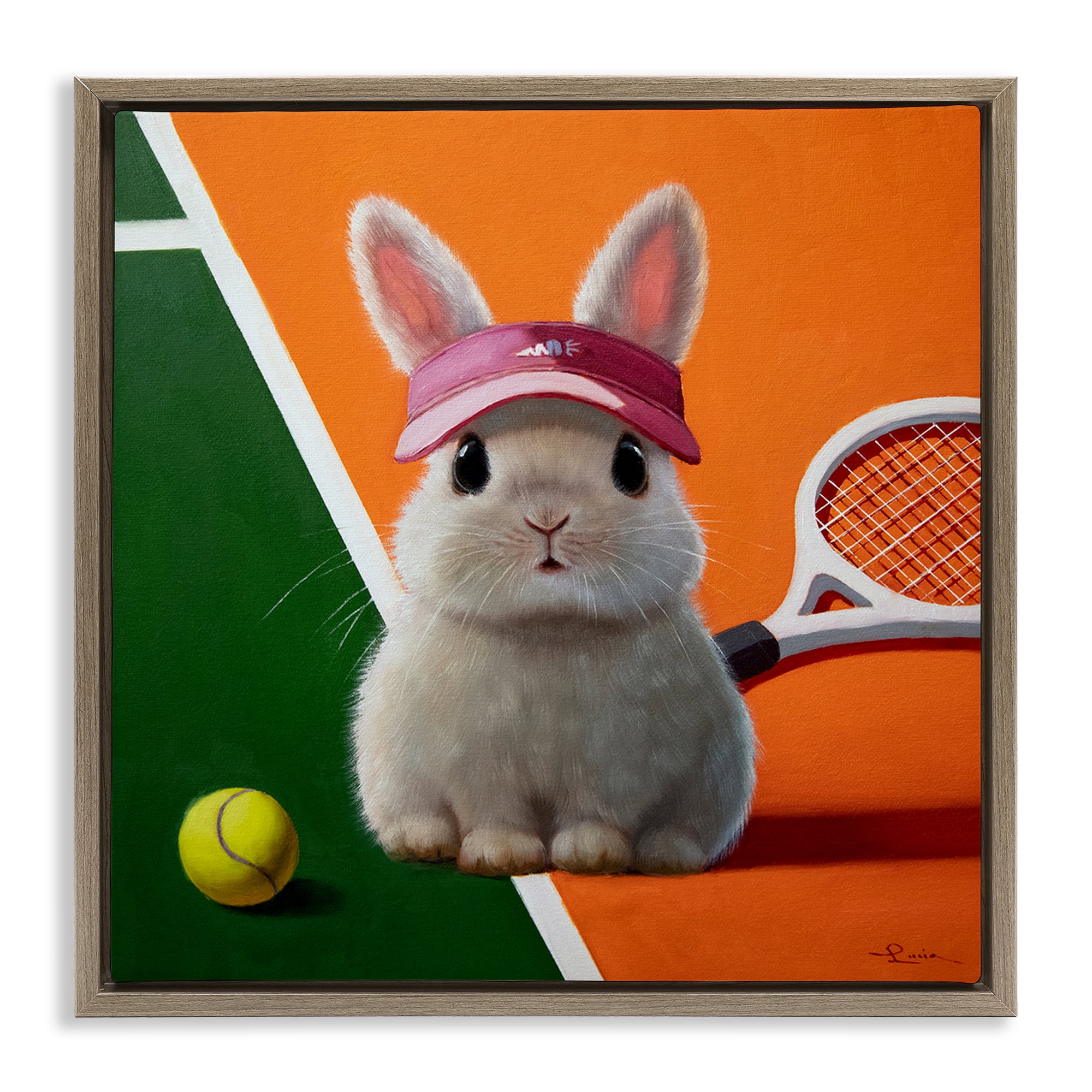 Stupell Industries Match Ready Tennis Bunny Brown Framed Floater Canvas Wall Art, design by Lucia Heffernan