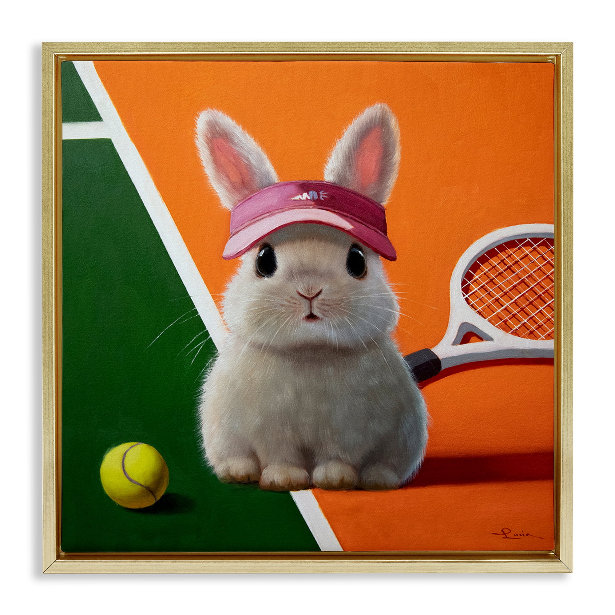 Stupell Industries Match Ready Tennis Bunny Gold Framed Floater Canvas Wall Art, design by Lucia Heffernan