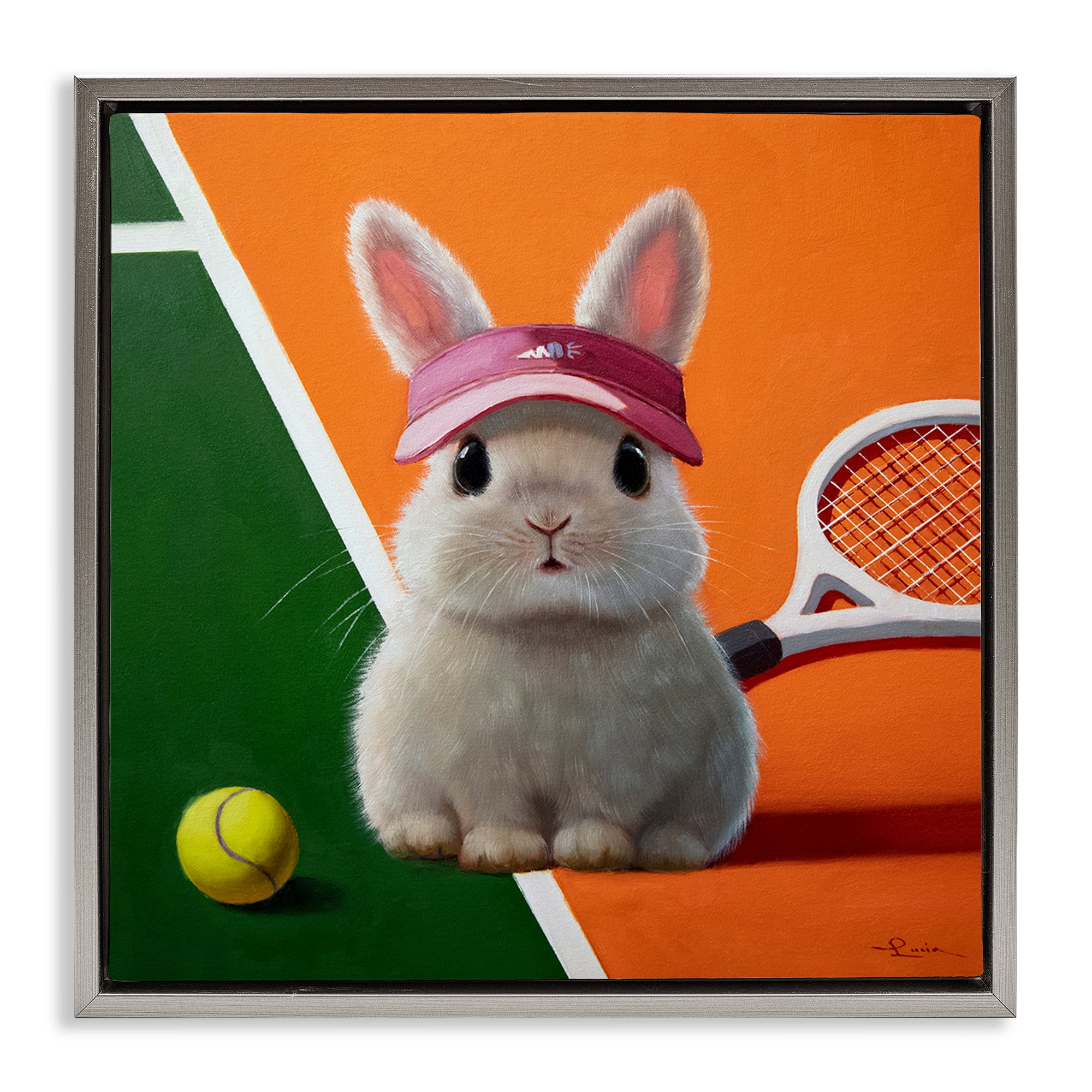 Stupell Industries Match Ready Tennis Bunny Gray Framed Floater Canvas Wall Art, design by Lucia Heffernan