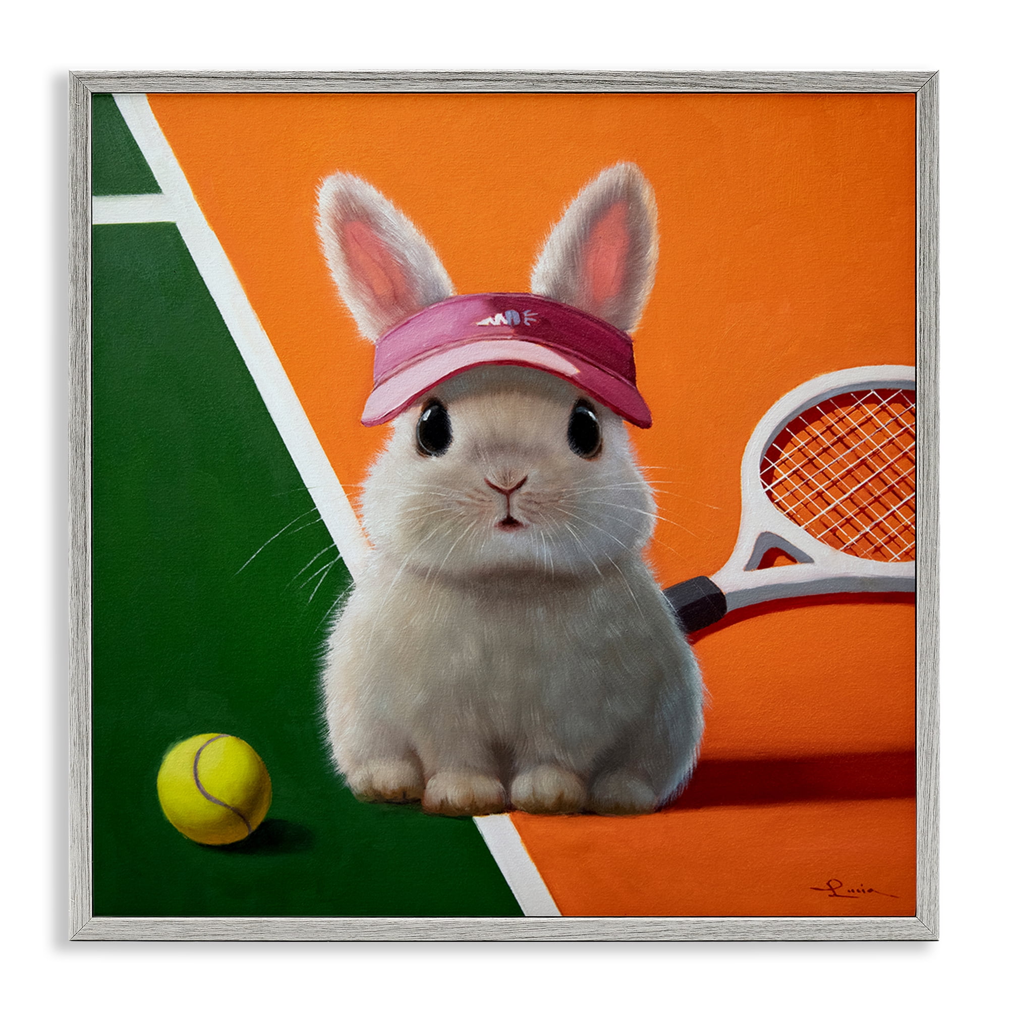 Stupell Industries Match Ready Tennis Bunny Gray Framed Giclee Art, design by Lucia Heffernan