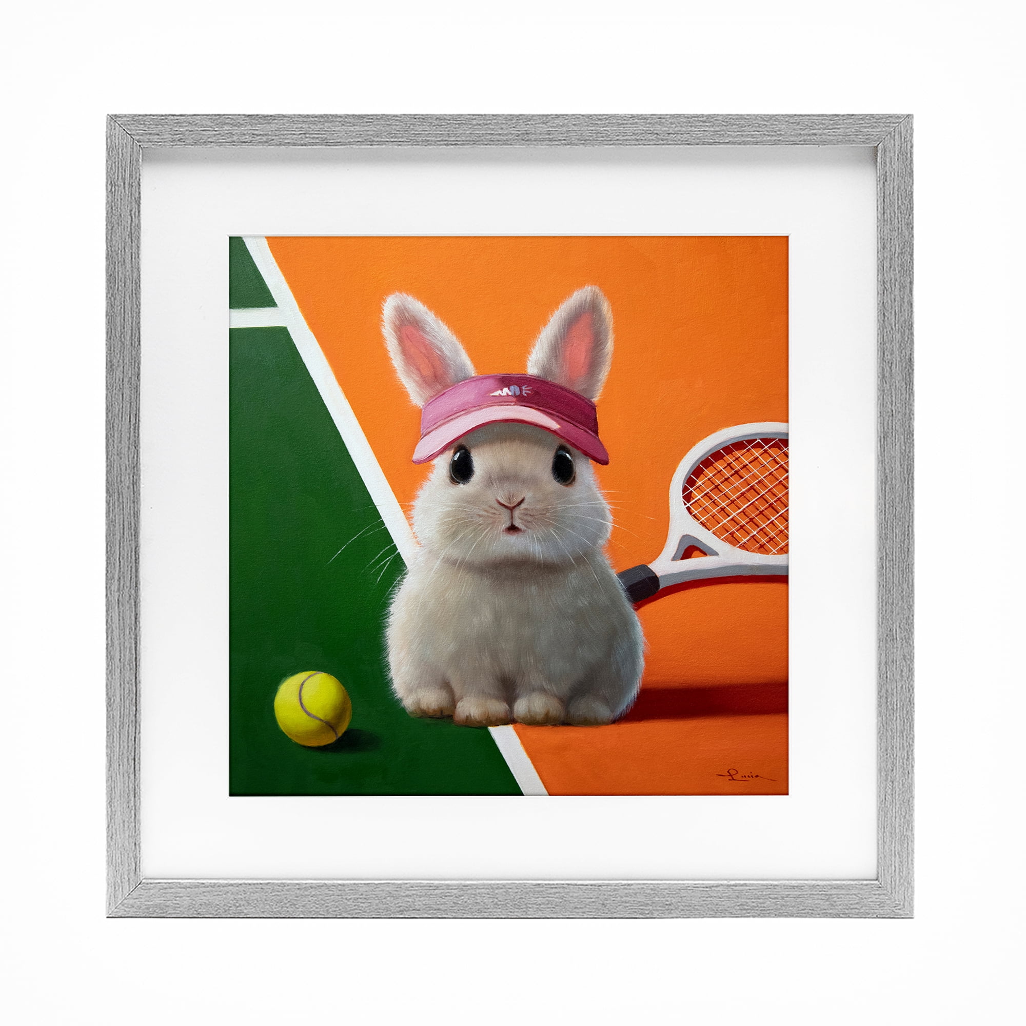 Stupell Industries Match Ready Tennis Bunny Gray Framed Print Under Glass, design by Lucia Heffernan