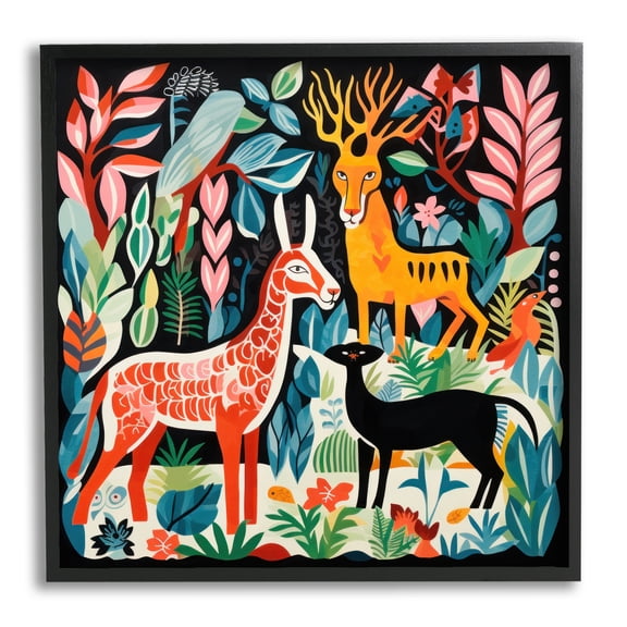 Stupell Industries Matisse Inspired Wildlife Animals & Insects Painting Black Framed Art Print Wall Art, 12 x 12