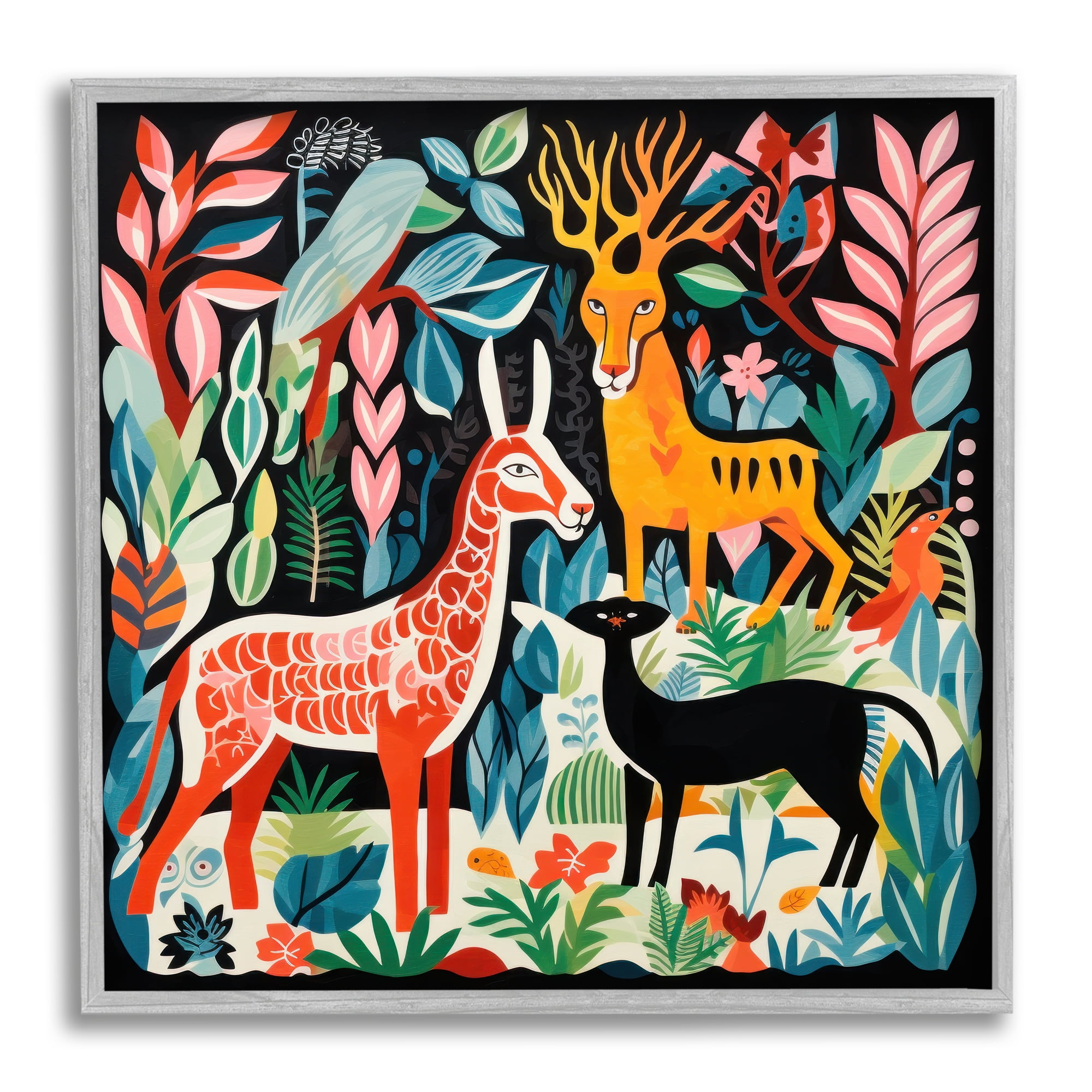 Stupell Industries Matisse Inspired Wildlife Animals & Insects Painting Gray Framed Art Print Wall Art, 17 x 17
