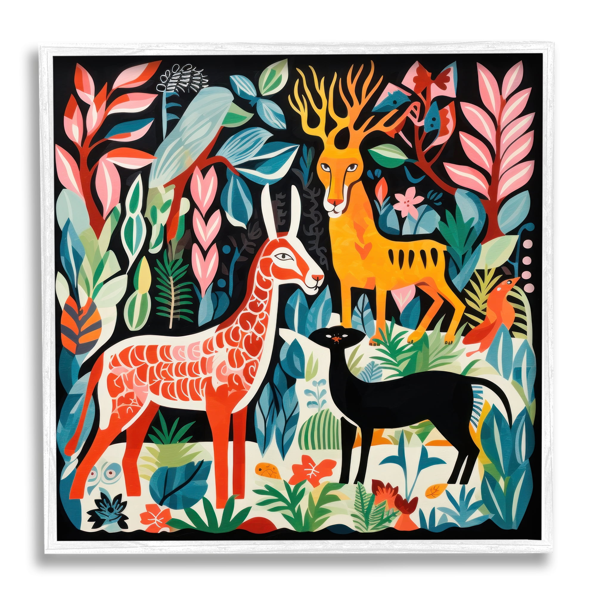 Stupell Industries Matisse Inspired Wildlife Animals & Insects Painting White Framed Art Print Wall Art, 12 x 12