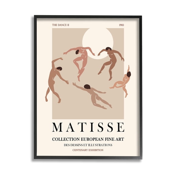 Stupell Industries Matisse Text Dancing People Neutral Tones Flyer Framed Wall Art, 16 x 20, Design by Ros Ruseva