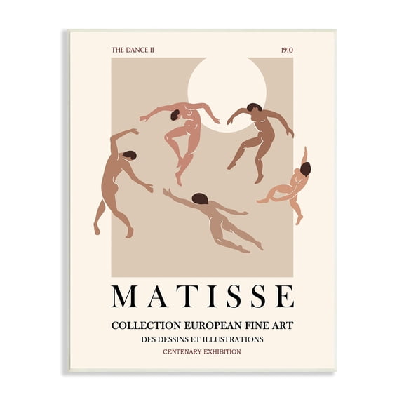 Stupell Industries Matisse Text Dancing People Neutral Tones Flyer Wood Wall Art, 10 x 15, Design by Ros Ruseva