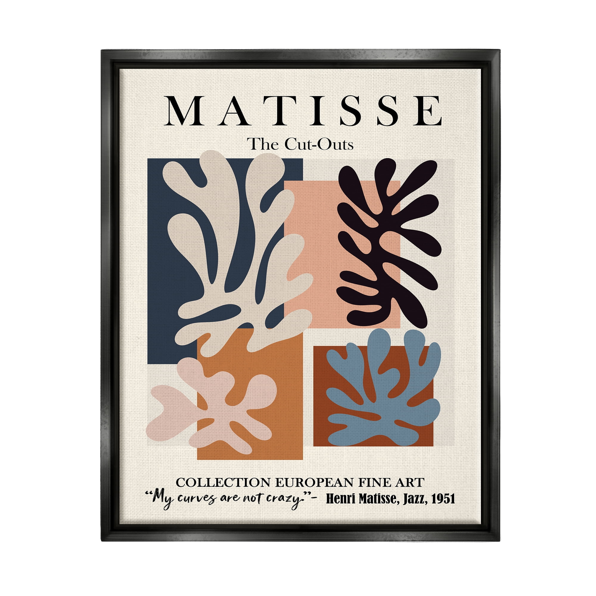Stupell Industries Matisse Traditional Jazz Abstract Cut Out Forms Jet Black Framed Floating Canvas Wall Art, 24x30, by Ros Ruseva