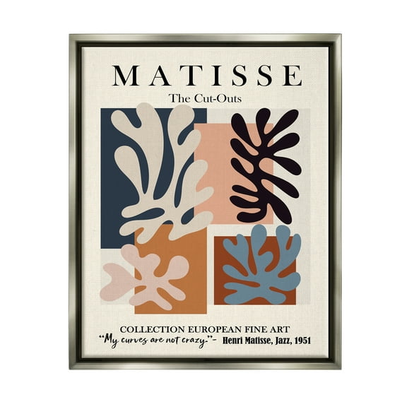 Stupell Industries Matisse Traditional Jazz Abstract Cut Out Forms Luster Gray Framed Floating Canvas Wall Art, 24x30, by Ros Ruseva