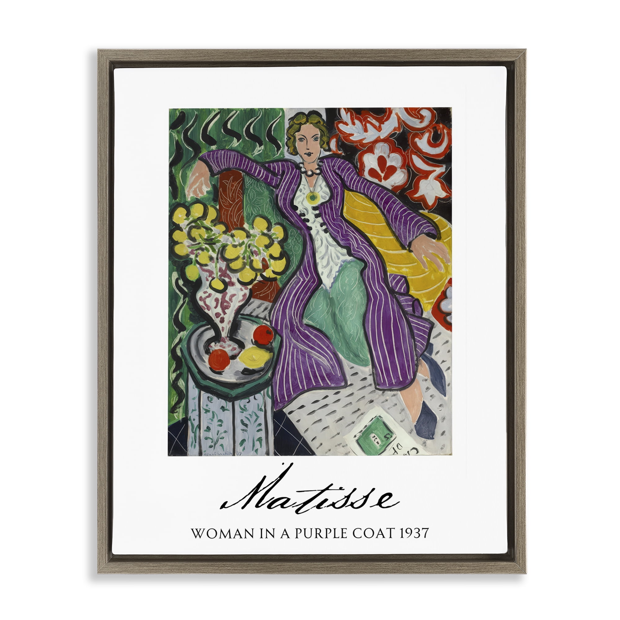 Stupell Industries Matisse Woman In Purple Coat Brown Framed Floater Canvas Wall Art, design by Vintage Hustle