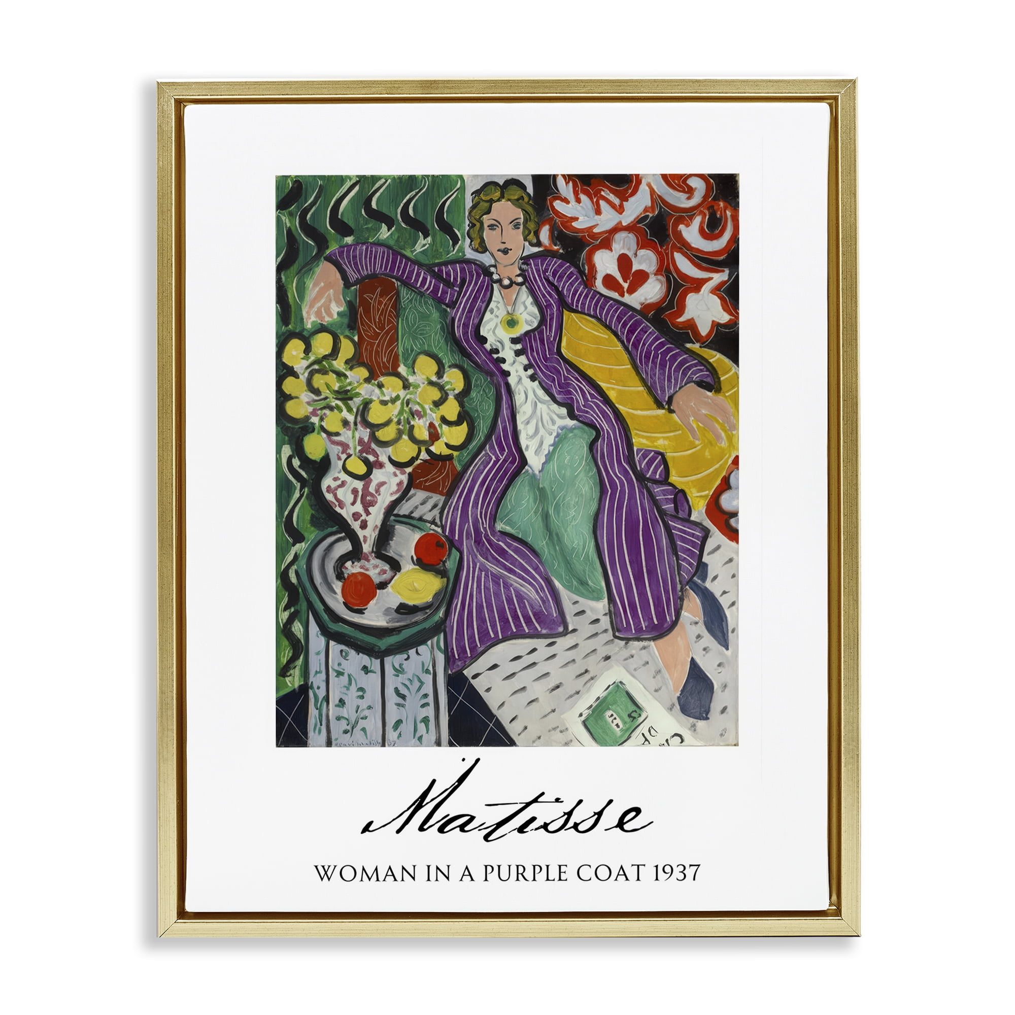 Stupell Industries Matisse Woman In Purple Coat Gold Framed Floater Canvas Wall Art, design by Vintage Hustle