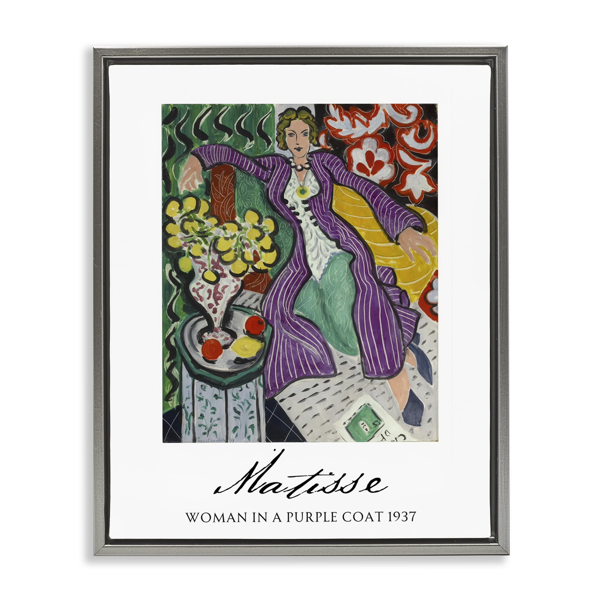 Stupell Industries Matisse Woman In Purple Coat Gray Framed Floater Canvas Wall Art, design by Vintage Hustle