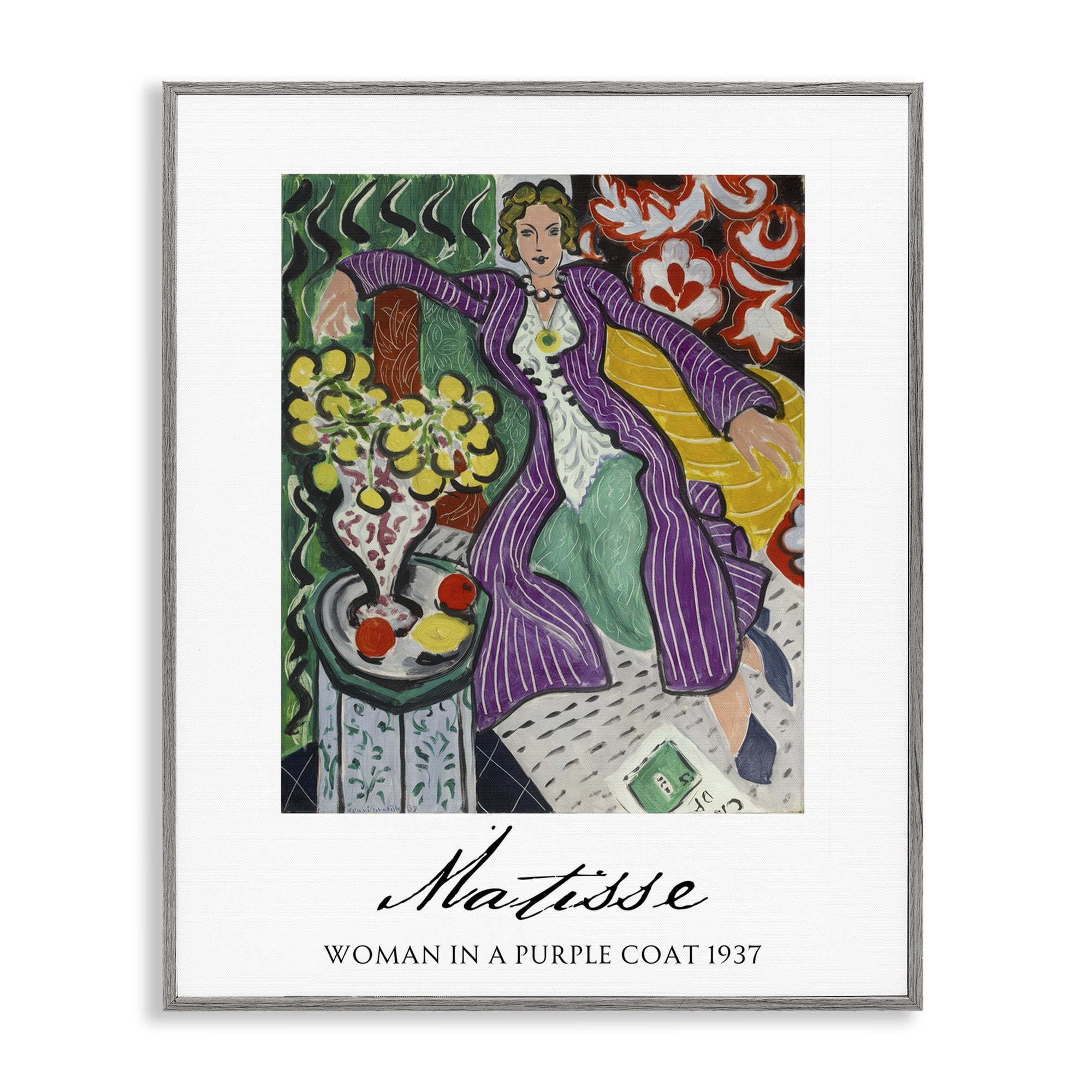 Stupell Industries Matisse Woman In Purple Coat Gray Framed Giclee Art, design by Vintage Hustle