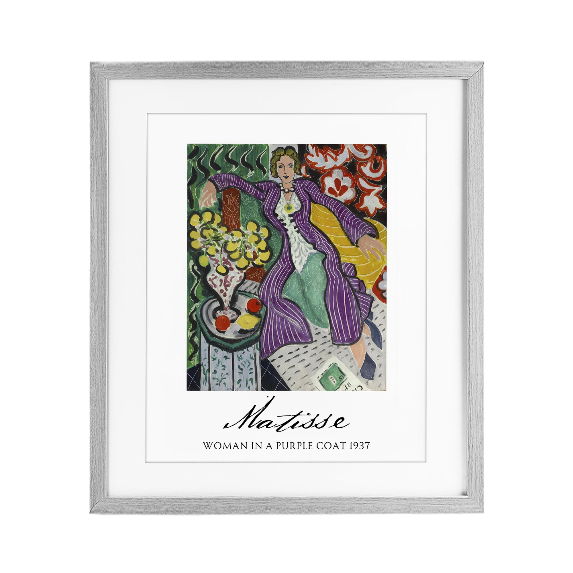 Stupell Industries Matisse Woman In Purple Coat Gray Framed Print Under Glass, design by Vintage Hustle