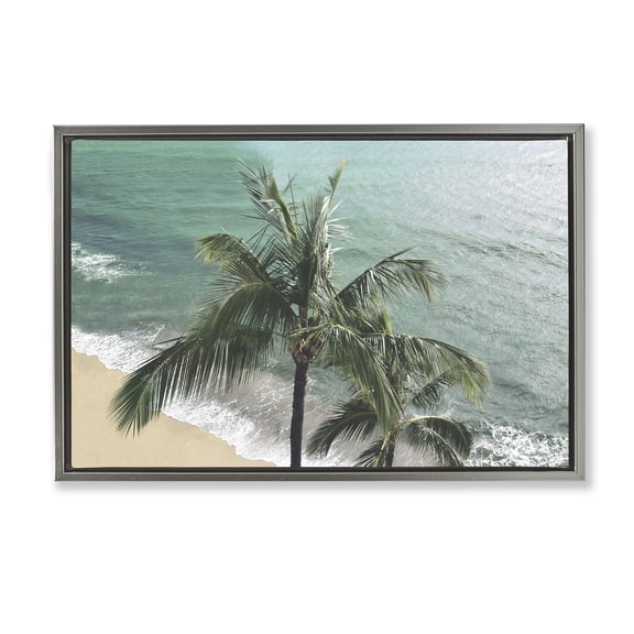 Stupell Industries Maui Palm Beach Landscape Gray Framed Floater Canvas Wall Art design by Natalie Carpentieri, 21 x 31