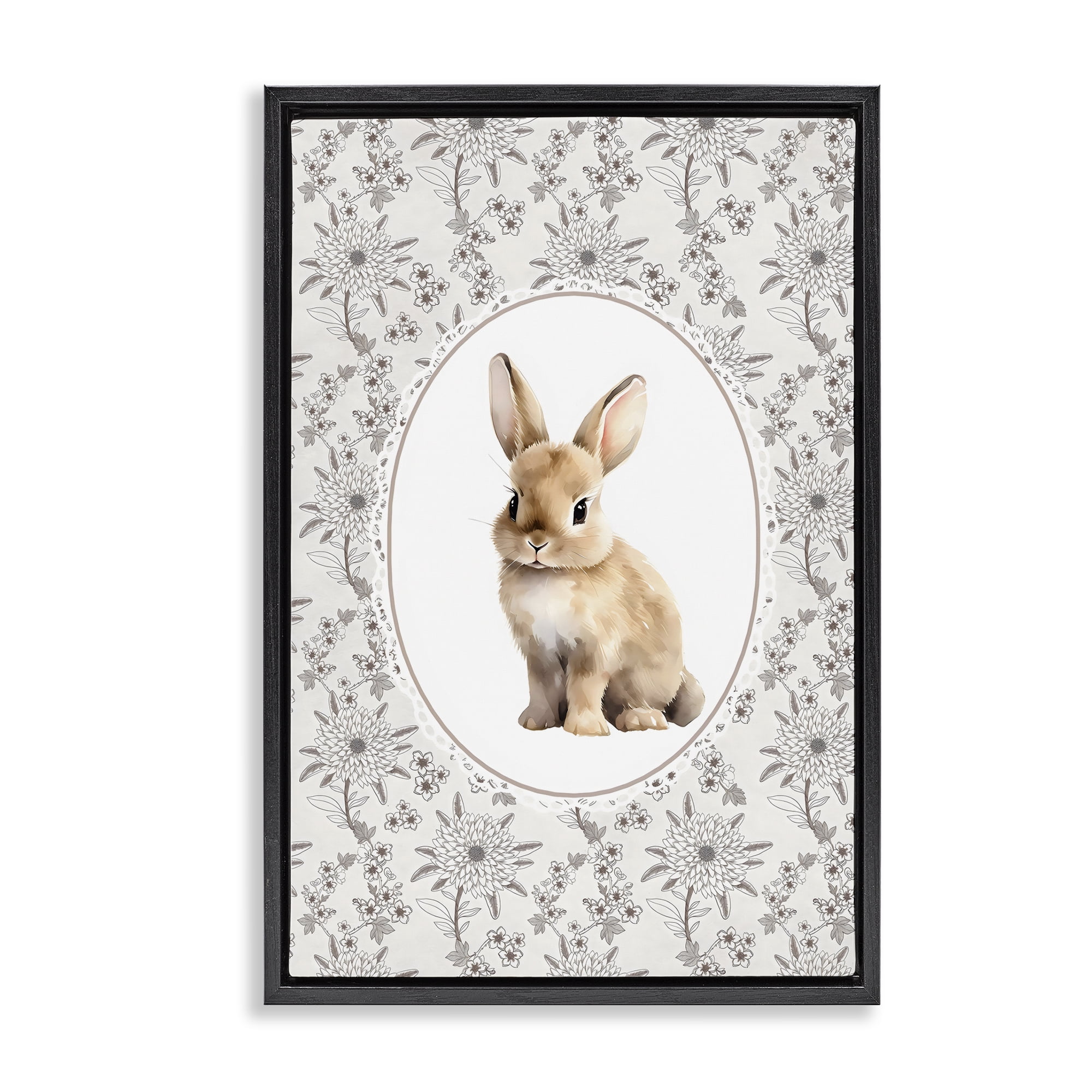 Stupell Industries Mauve Botanical Bunny Black Framed Floater Canvas Wall Art, design by Ink Drop Loft
