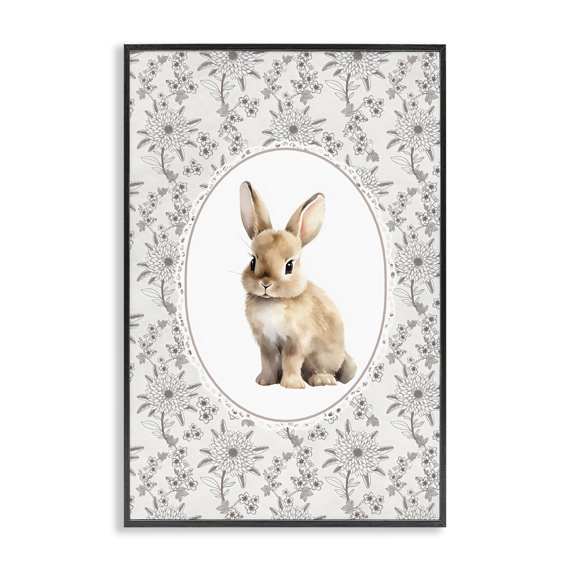 Stupell Industries Mauve Botanical Bunny Black Framed Giclee Art, design by Ink Drop Loft
