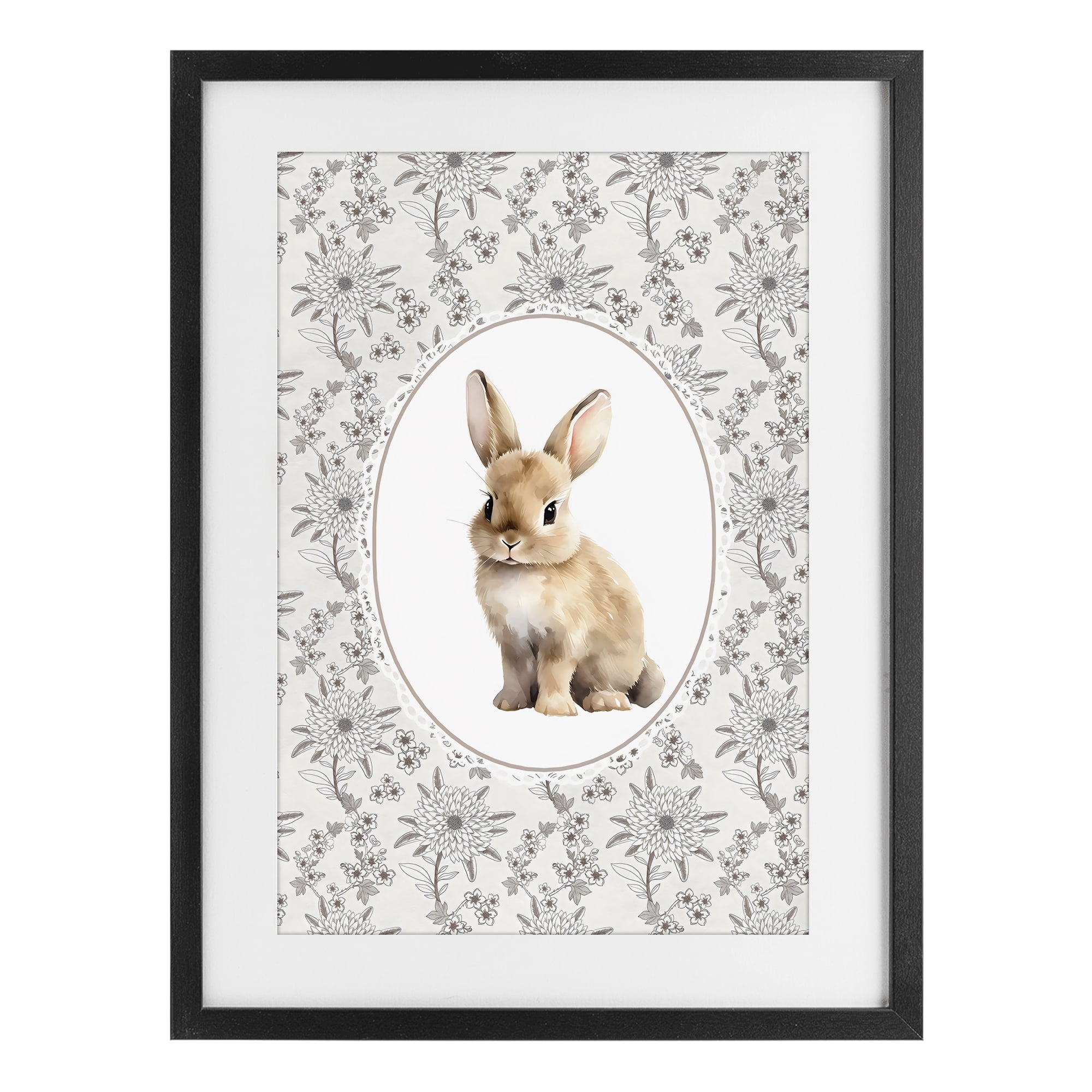 Stupell Industries Mauve Botanical Bunny Black Framed Print Under Glass, design by Ink Drop Loft