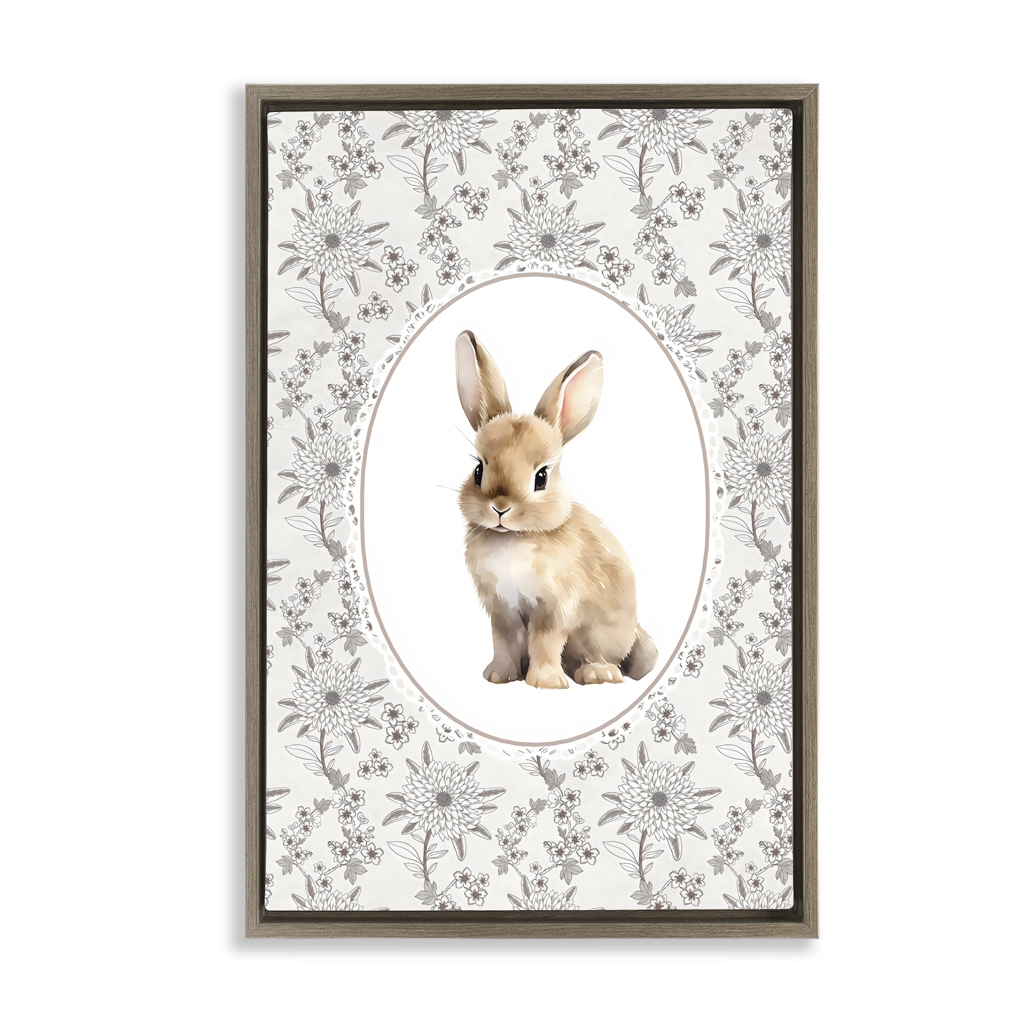 Stupell Industries Mauve Botanical Bunny Brown Framed Floater Canvas Wall Art, design by Ink Drop Loft