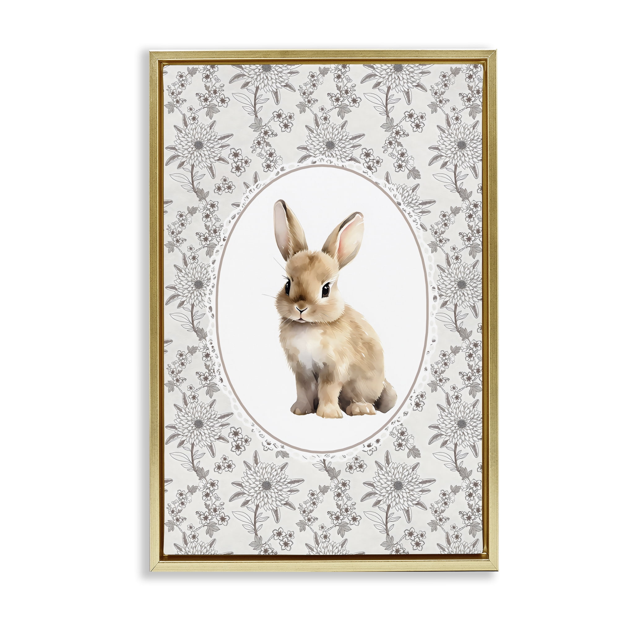Stupell Industries Mauve Botanical Bunny Gold Framed Floater Canvas Wall Art, design by Ink Drop Loft