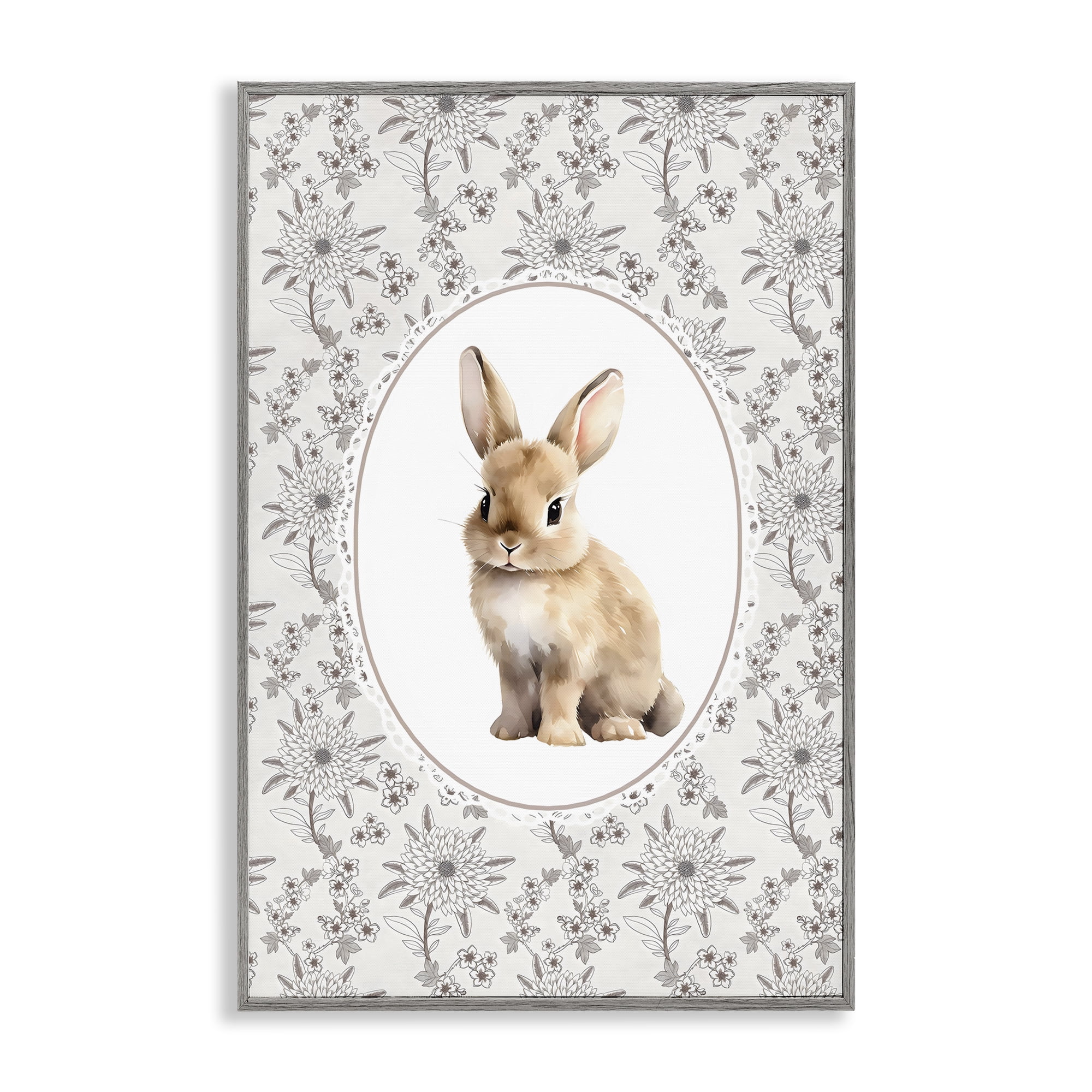 Stupell Industries Mauve Botanical Bunny Gray Framed Giclee Art, design by Ink Drop Loft
