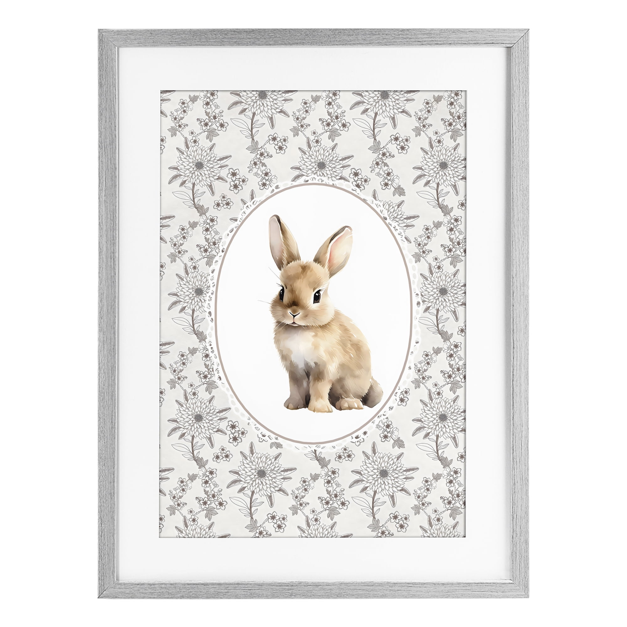 Stupell Industries Mauve Botanical Bunny Gray Framed Print Under Glass, design by Ink Drop Loft