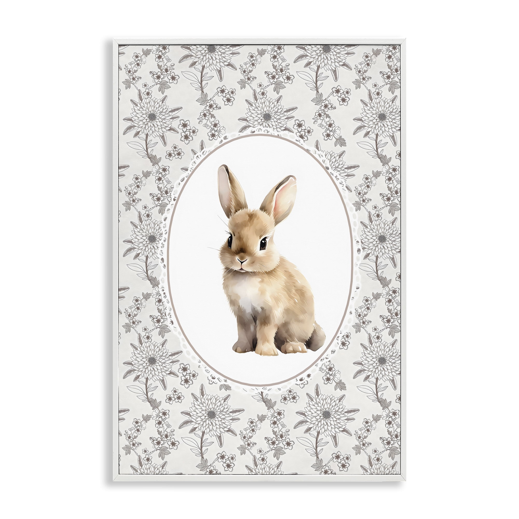 Stupell Industries Mauve Botanical Bunny White Framed Giclee Art, design by Ink Drop Loft