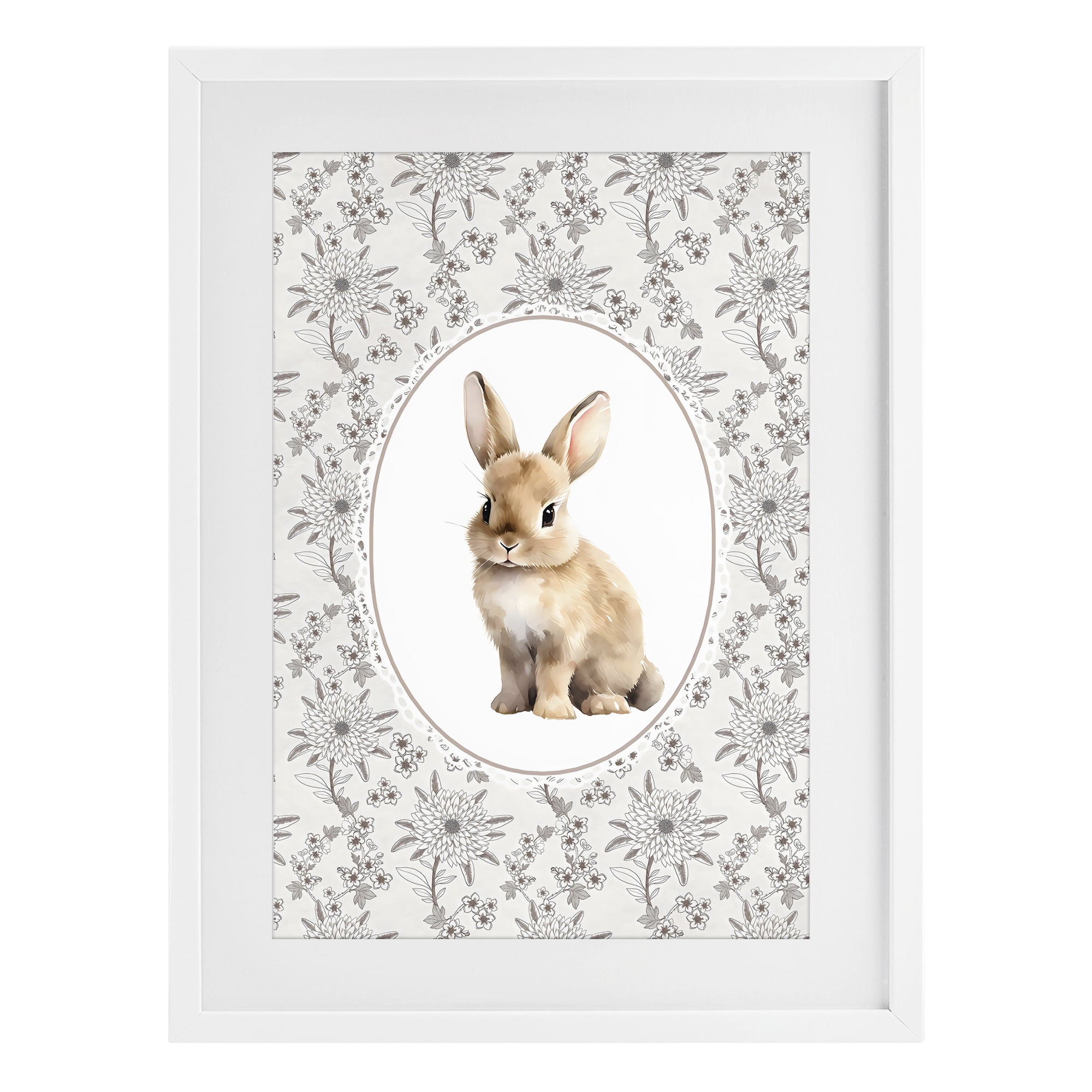 Stupell Industries Mauve Botanical Bunny White Framed Print Under Glass, design by Ink Drop Loft