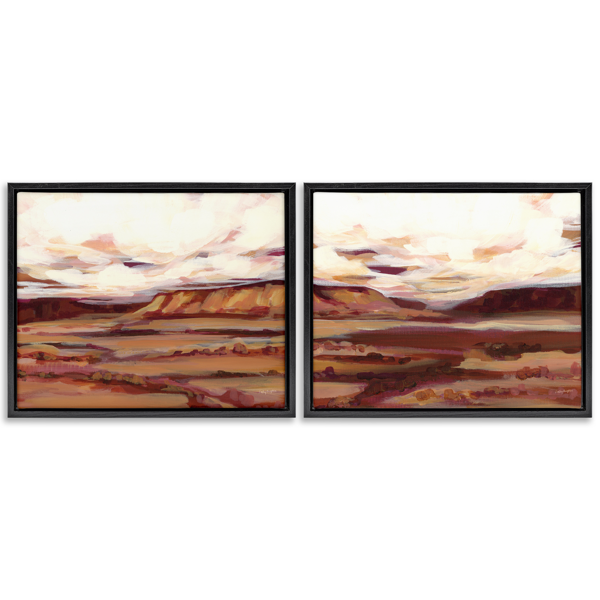 Stupell Industries Mauve Mesa Abstract Landscape Landscape & Nature Painting Black Floater Framed Canvas Art Print Wall Art, 21 x 17, Set of 2