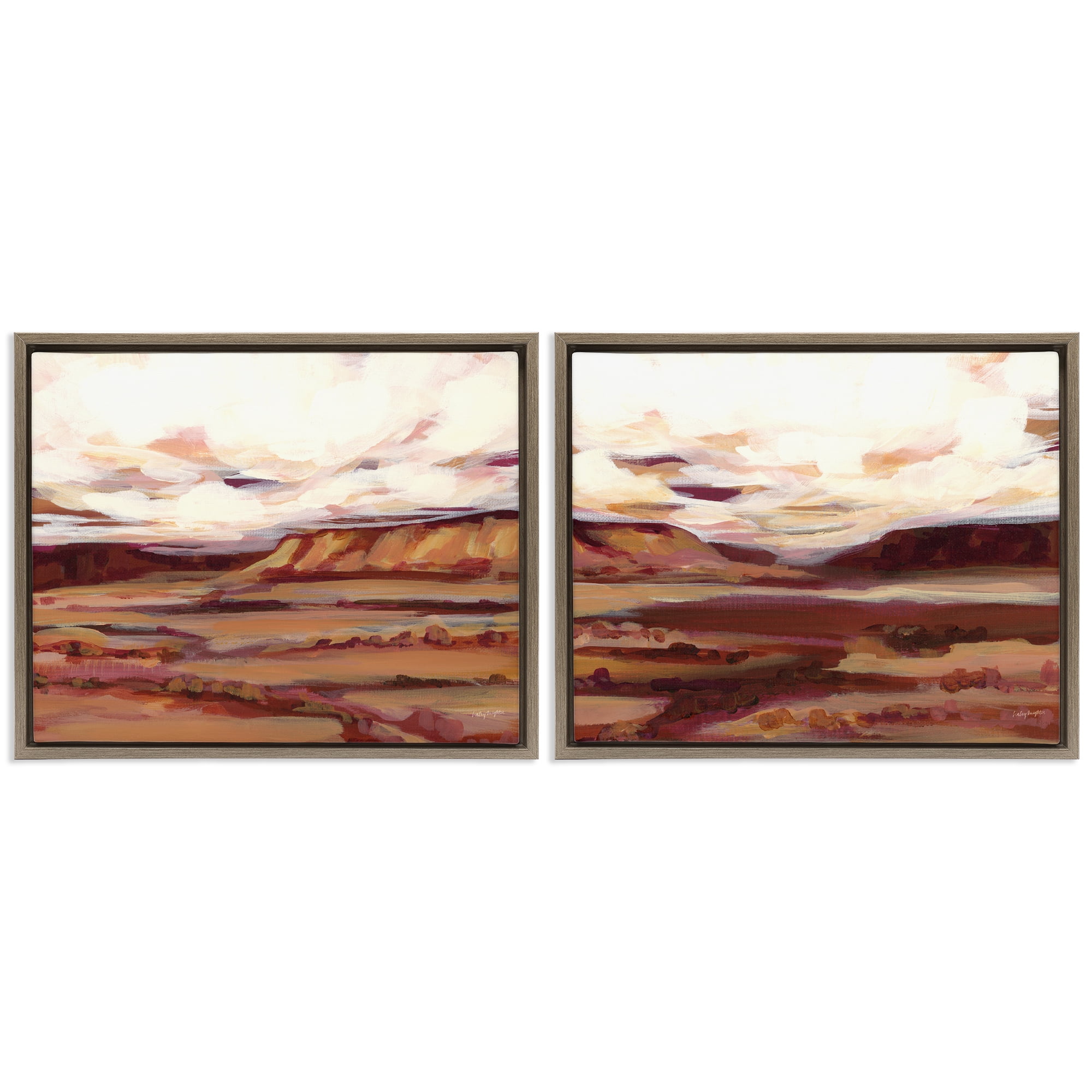 Stupell Industries Mauve Mesa Abstract Landscape Landscape & Nature Painting Brown Floater Framed Canvas Art Print Wall Art, 31 x 25, Set of 2